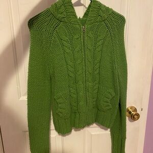 Green knit zip up sweater